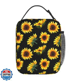 YETTA YANG Sunflower Flower Floral Black Portable Lunch Bag Insulated Lunch B Sunflower