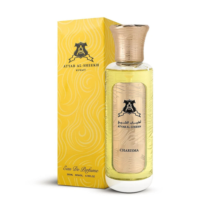 Atyab Al Sheekh Charisma EDP spray bottle with box, 200ml, gold cap and yellow liquid