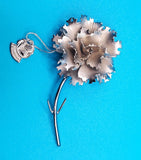 Vintage Giovanni Signed Carnation Flower Pin Brooch Silver Tone Layered 3D Carnation