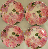 4ct Shabby Chic Pink Hydrangea Dinner Plates Heavyweight Melamine Set 10.5" Hydrangea