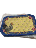 Handmade Needlepoint Rooster Blue Yellow Roses Placemat French Country Flowers Roses