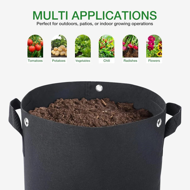 Seedfactor 5 Pack Plant Grow Bags Heavy Duty Thick Nonwoven Fabric Pots Planters Flowering Plants