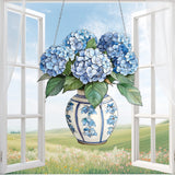 Window Hanging Acrylic Blue Hydrangea Flower Vase Decor, suncatcher Home Decor Hydrangea