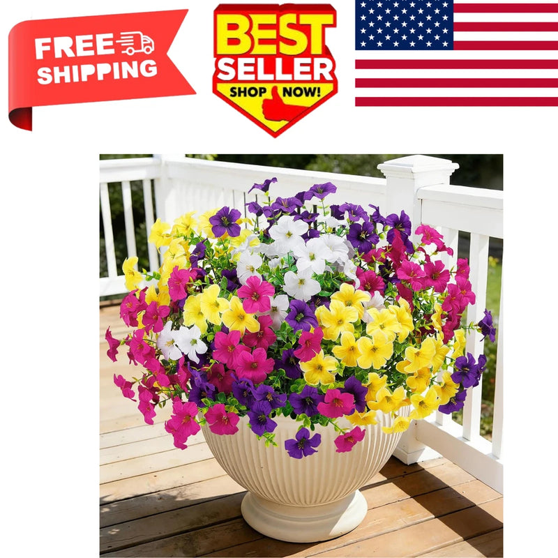 20 Bundles Artificial Petunias Flowers for Outdoors, Faux Silk Flowers UV Resist Green Plant