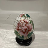 Vntg Chinese White Cloisinne Egg With Stand - Painted Peony Flower Laquer, stand Peony