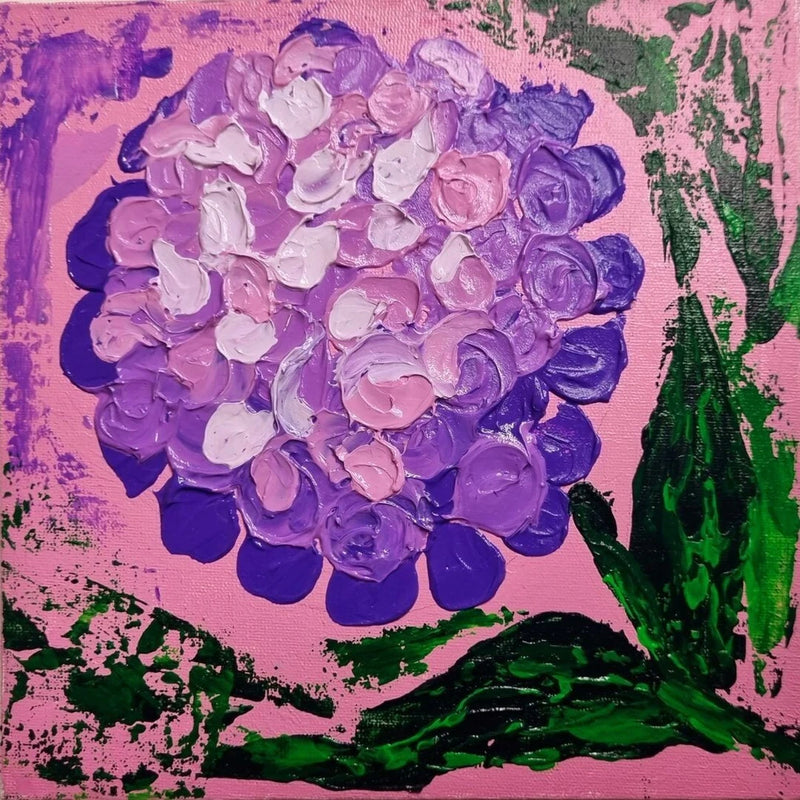 Hydrangea on Pink Original Painting Floral Art Impasto Painting Purple Abstract Hydrangea