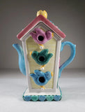 Lotus Birdhouse Teapot 1997 Sunflower Tulips Hearts Design Flower On Lid READ Sunflower