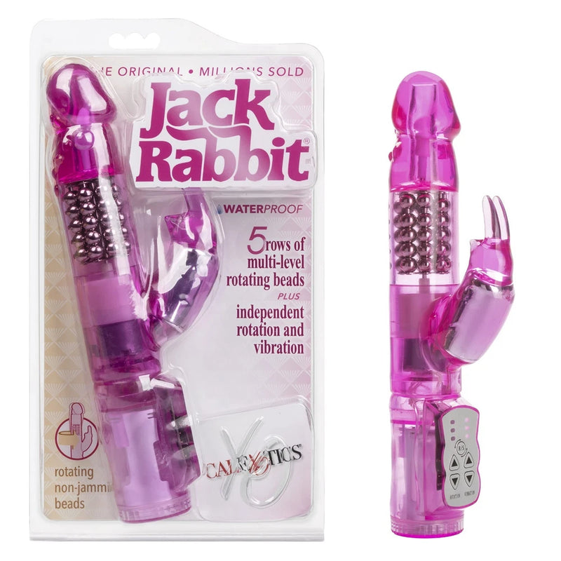 Pink battery-operated rabbit personal massager with rotating bead head and vibration