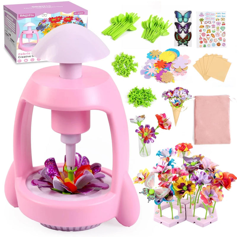 Pink DIY flower press kit with flower molds and dried flower craft pieces for kids