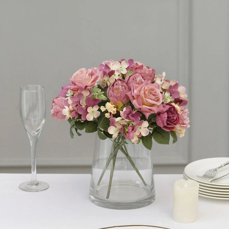 DUSTY ROSE 2 Bouquets 12" SILK FLOWERS Assorted Artificial Floral Bushes Party Bouquet