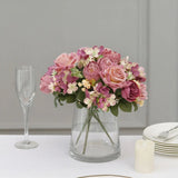 DUSTY ROSE 2 Bouquets 12" SILK FLOWERS Assorted Artificial Floral Bushes Party Bouquet