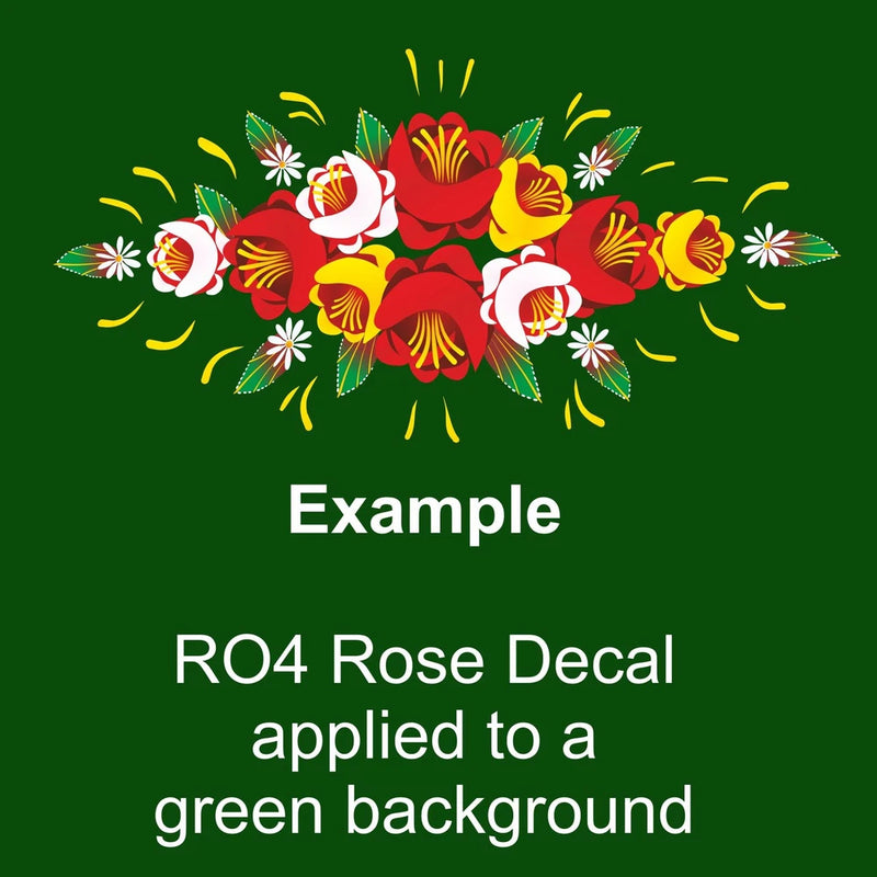 Self-adhesive rose decal with red and white blooms and green leaf accents
