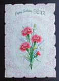 Vintage Pink Carnations Mica Flower Die Cut Used Card Carnation