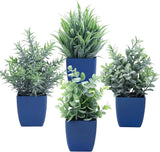 Set of 4 Fake Plants in Pot Small Artificial Eucalyptus Potted Plant Mini Wheat Green Plant