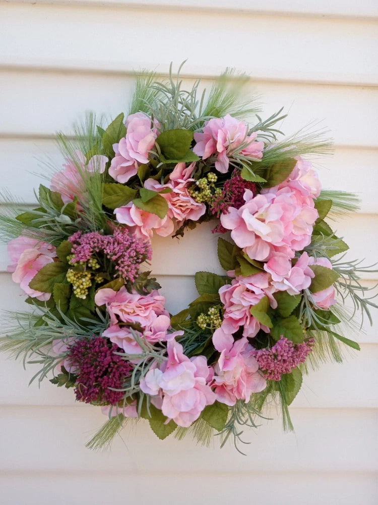 Small Pink Wreath For Spring Pink White Flowers Hydrangea 16 Inch Wreaths Hydrangea