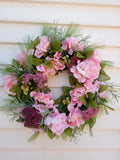 Small Pink Wreath For Spring Pink White Flowers Hydrangea 16 Inch Wreaths Hydrangea