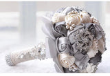 Romantic Wedding Bride Holding Bouquet Roses with Diamond Pearl Ribbon Valentine Bouquet