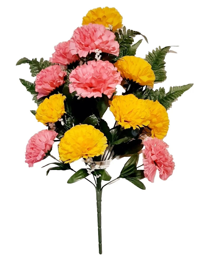 Yellow & Pink Carnation 19" Silk Flower Bush Home Yard Decor In/Outdoor US #2177 Carnation