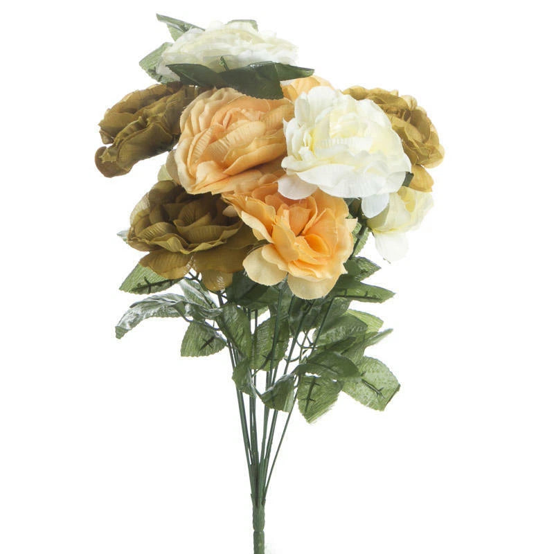 Factory Direct Craft Artificial Tea Green and Buttercup Open Rose Floral Bu Ranunculus