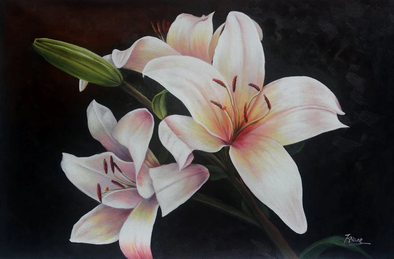 Modern Still Life Flowers lily Hand painted Oil painting Canvas Wall Art Decor Lily