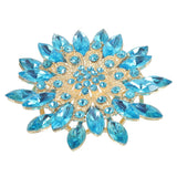 Rhinestone Flower Brooch Pin Large Crystal Sunflower Lapel Pin Blue Sunflower