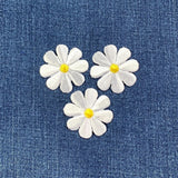 3-Pack Daisy Applique Patch - Embroidered White & Yellow Flower Badge 1.5" (Iron Daisies