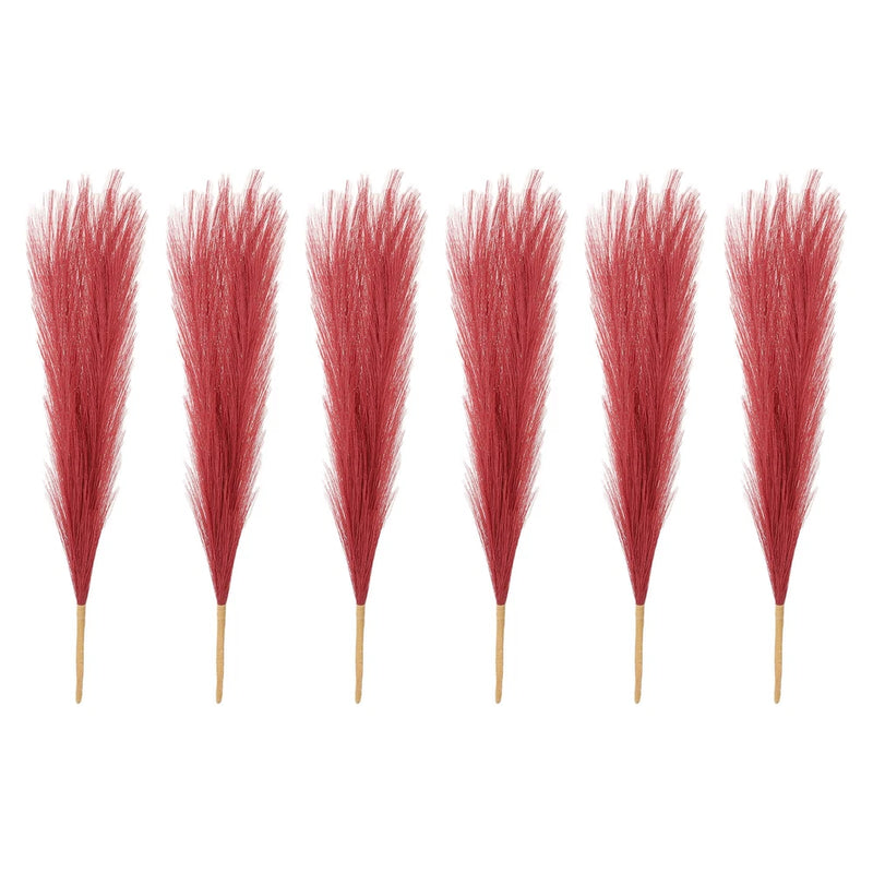 6 Pcs 17 Inch Faux Pampas Grass Artificial Boho Decor Wine Red Pampas Grass