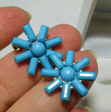 Turquoise Blue Rhinestone Bead Sunflower Sun Flower Pierced Stud Earrings B2 Sunflower