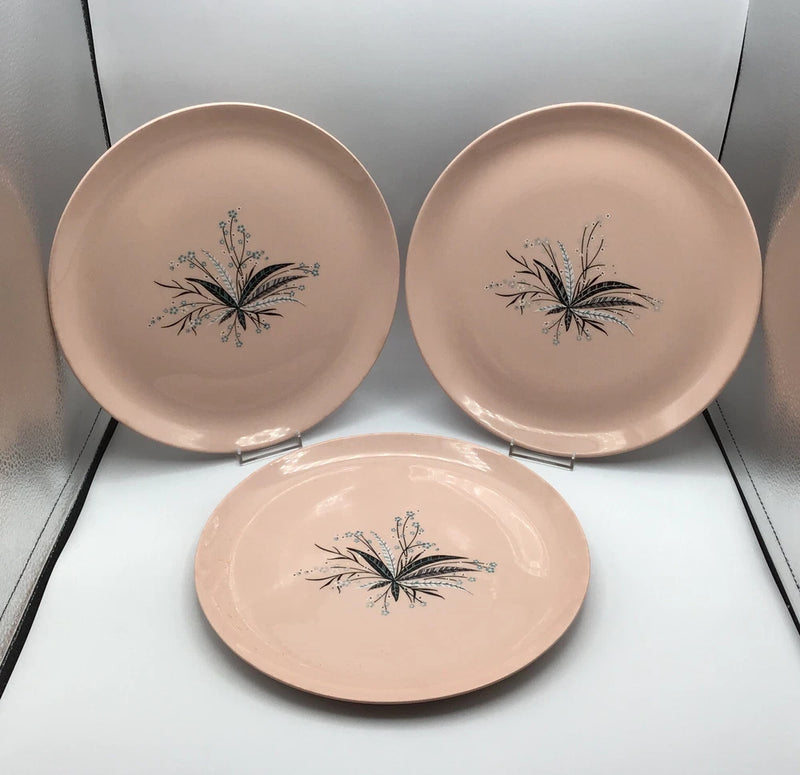 Vtg Crooksville Carnation Remembrance 3- Pink Floral 10Ó Dinner Plates. USA Carnation