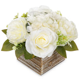 Flower Arrangement with Wooden Vase 8" Artificial Flowers in Pot - Fake Flowe... Hydrangea