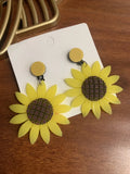 Sunflower Yellow Statement Earrings - Studs With Rubber Flower Dangle Sunflower
