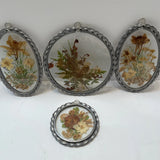 Vintage Pressed Dried Flowers Hanging Glass Twisted Metal Frame 3 Size Set Of 4 Dried Flower