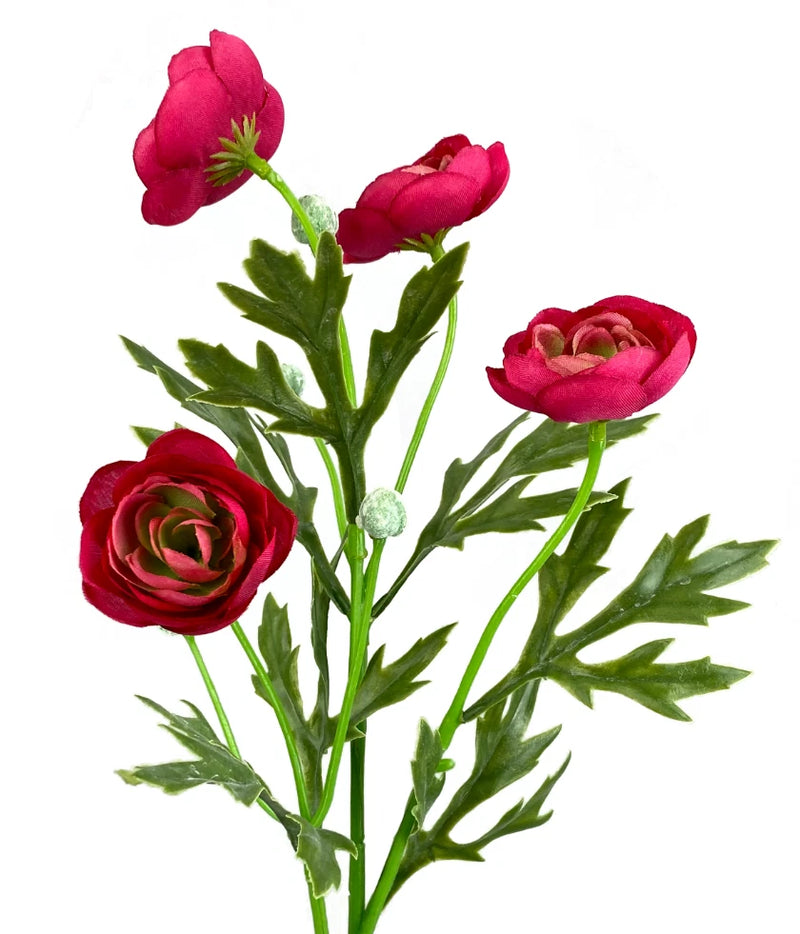 21" Ranunculus Spray, 4 Heads, Artificial Silk Wedding Flowers Fake Faux Stems Ranunculus