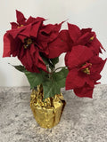 Artificial Red Poinsettia Plant in Gold Foil Pot Ð 18Ó Holiday Decor Green Plant