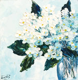 Hydrangea Painting White Flower Abstract Miniature Impasto Oil Painting 6 x 6" Hydrangea