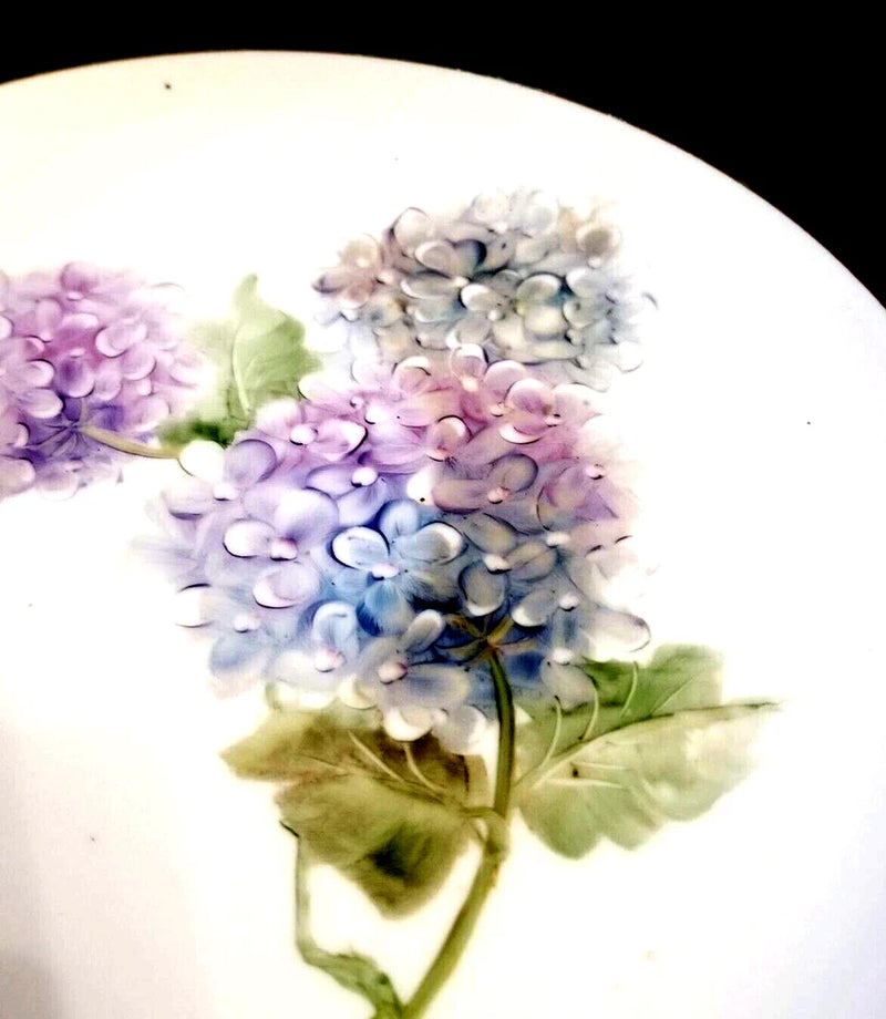 Hydrangea Flower Gold Edge Porcelain Plate Platter 8" Hand Painted Wall Decor Hydrangea