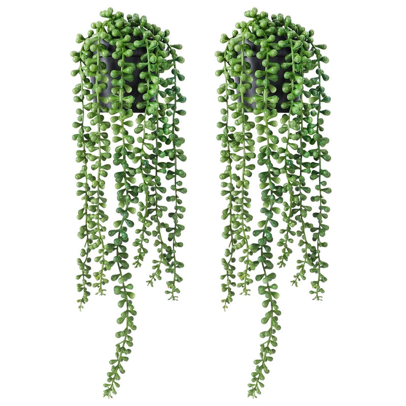 2x Artificial String of Plants Fake Indoor Plants with Pots for Kitchen Balcony Green Plant