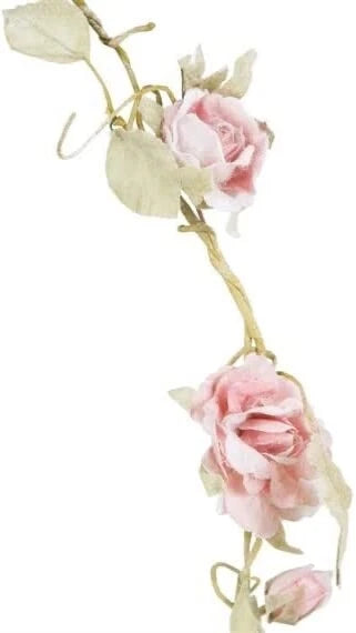 Light pink rose garland with fabric flowers and vine leaves