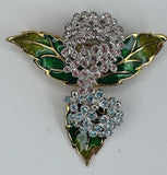 Swarovski Pink And Blue Pave Crystals & Enamel Hydrangea Brooch Vintage Hydrangea