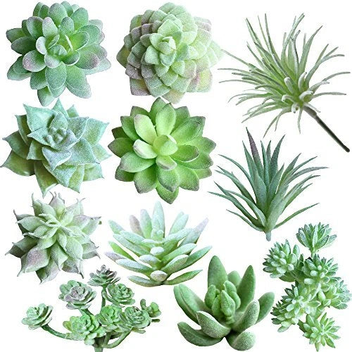 11-piece set of unpotted artificial succulents in green, with rosettes and spikes