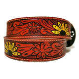 Handmade Sunflower Leather Belt: Brown Boho Rodeo Style Sunflower