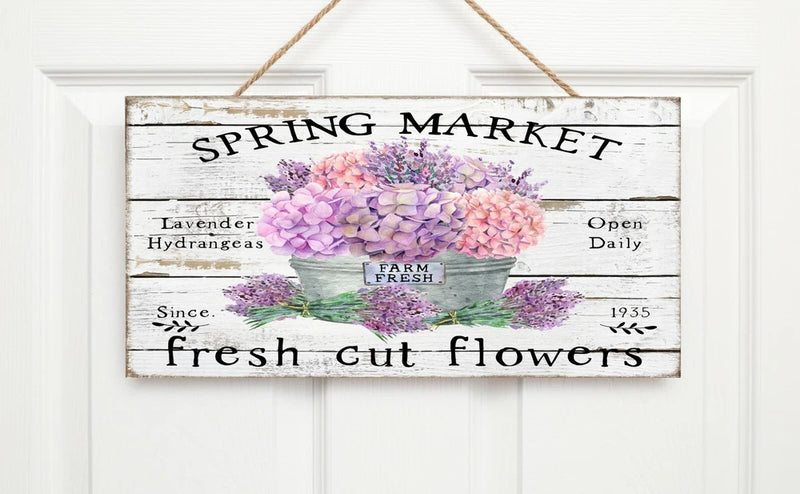 Lavender and Hydrangea Spring Market Printed Handmade Sign Hydrangea
