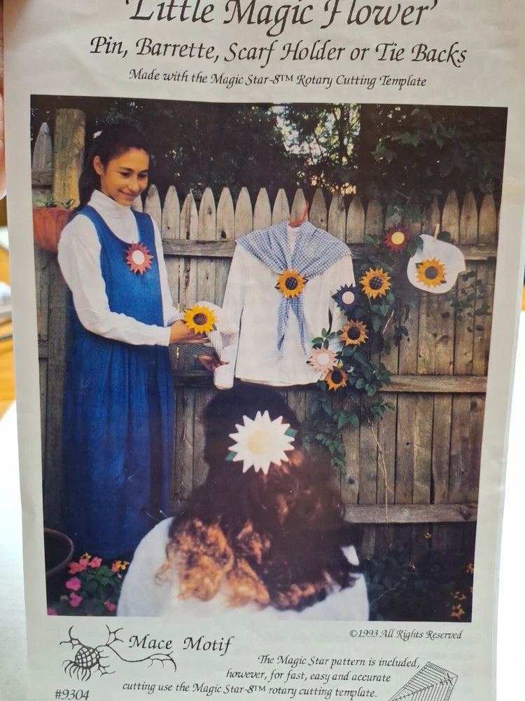 Sunflower hair tie back sewing pattern envelope with flower motifs