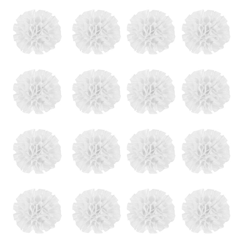 Set of 16 white artificial fabric peony flowers with ribbon-like petals, 2-inch size