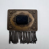 Antique Art Nouveau Western Dangle Chain Lily Flower Brooch Pin Black Stone Lily