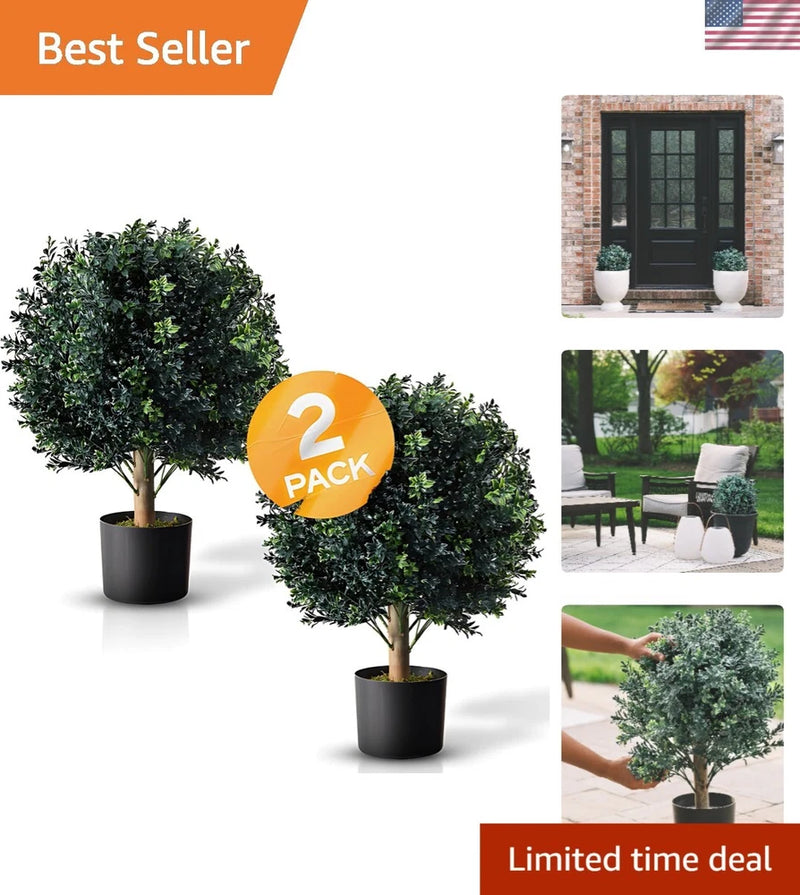 Set of 2 24-Inch High Plastic Boxwood Topiaries - Versatile Indoor/Outdoor DŽcor Green Plant