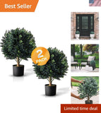 Set of 2 24-Inch High Plastic Boxwood Topiaries - Versatile Indoor/Outdoor DŽcor Green Plant