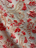 RED PINK GOLD Floral Paisley Brocade Fabric (60 in.) Sold By The Yard Flowering Plants