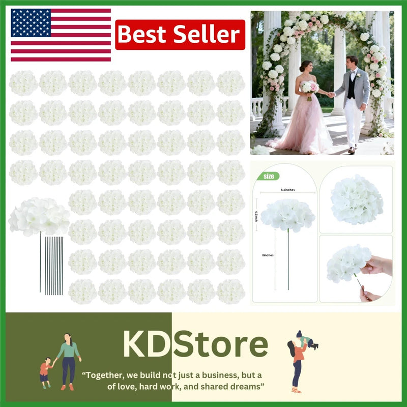 65 Count Realistic Silk Hydrangeas - Fresh Ivory Flowers for Weddings & Parties Hydrangea