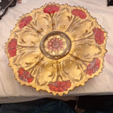 Vintage Goofus Glass Red Carnation Plate - 1900's - Reverse Paint, Sawtooth Edge Carnation